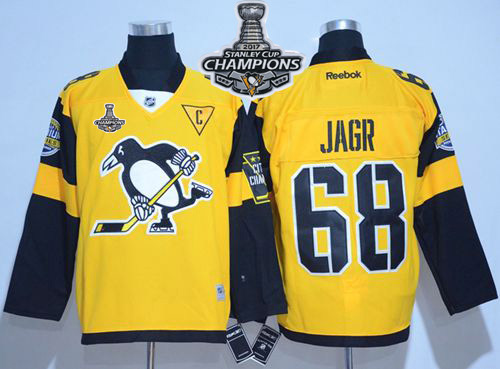 Penguins #68 Jaromir Jagr Gold Stadium Series Stanley Cup Finals Champions Stitched NHL Jersey - Click Image to Close
